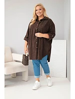 Dámská košile Plus Size z viskózy manšestrová s odepínacími rukávy hnědá Dámská košile Plus Size z viskózy manšestrová s odepínacími rukávy hnědá