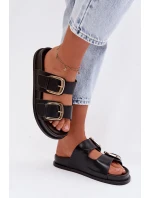 Dámské eko kožené nazouváky s zlatými sponami Černé Tervessa