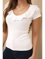 Dámská pruhovaná blůza s volánkem u výstřihu bílá