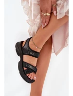 Dámské Sandály S Flitry Na Suchý Zip Černé Gonev Dámské Sandály S Flitry Na Suchý Zip Černé Gonev