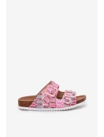 Dámské Pantofle S Přezkami A Brokátem Růžové S.Barski RB51-006 Dámské Pantofle S Přezkami A Brokátem Růžové S.Barski RB51-006