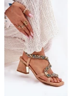 Dámské Sandály Na Podpatku S Krystaly Artiker 56C1377 Béžové Dámské Sandály Na Podpatku S Krystaly Artiker 56C1377 Béžové