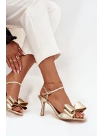 Sandály na podpatku s mašlí zlaté Noliva