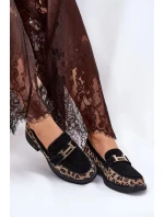 Dámské semišové mokasíny s panterkovým vzorem Vinceza – černé