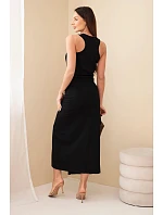 Dámské bavlněné midi šaty bez rukávů s řasením černá