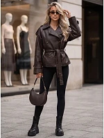 Dámská dvouřadá bunda z ekokůže s páskem, hnědá, FashionStreet TY5912