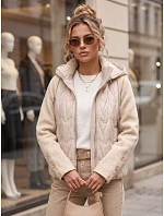 Dámská prošívaná bunda s odnímatelnou kapucí, béžová, FashionStreet TY5934 Dámská prošívaná bunda s odnímatelnou kapucí, béžová, FashionStreet TY5934