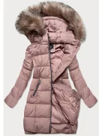 Dámská prošívaná zimní bunda ve starorůžové barvě s kapucí (7702)