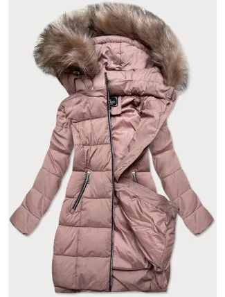 Dámská prošívaná zimní bunda ve starorůžové barvě s kapucí (7702)