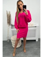 Souprava halenka + pruhované šaty fuchsiová