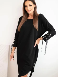 Dámská asymetrická šaty s ozdobnými páskami a rukávem 3/4 modrá