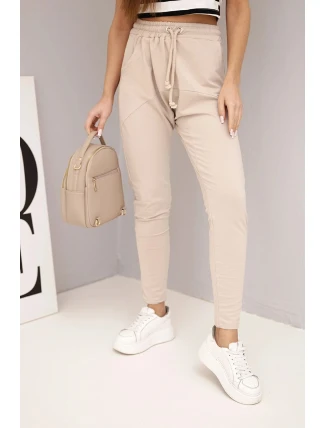 Dámské tepláky s elastickým pasem a šňůrkou béžové