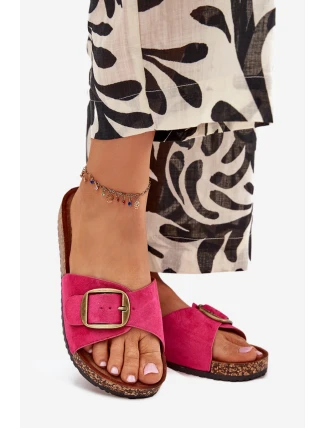 Dámské pantofle s přezkou na korkové platformě – fuchsiová Zavira