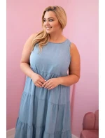 Dámské šaty Plus Size z lyocellu, rozšířené s volány světlý denim