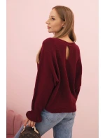 Svetr dámský z mohairu s nařasenými rukávy a výřezem na zádech bordový Svetr dámský z mohairu s nařasenými rukávy a výřezem na zádech bordový