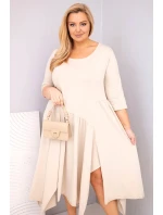 Dámská bavlněná sukni Plus Size s asymetrickým lemem béžová