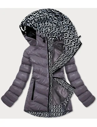 Šedá lesklá dámská bunda s ozdobnou podšívkou (xw810x)
