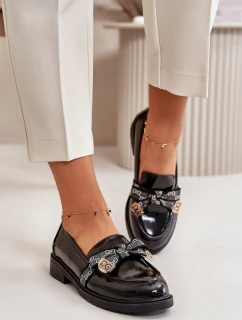 Lakovane Dámské Mokasíny S Mašlí Černé S.Barski HY42-331A