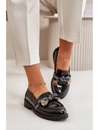 Lakovane Dámské Mokasíny S Mašlí Černé S.Barski HY42-331A
