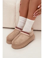 Nízké dámské sněhule na platformě s pohyblivým páskem a výšivkou Lyrisse – jasně béžové