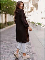 Dámský dlouhý oversize kardigan s kapsami, čokoládově hnědý, FashionStreet MY2582 Dámský dlouhý oversize kardigan s kapsami, čokoládově hnědý, FashionStreet MY2582