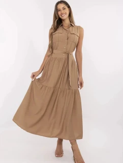 Tmavě béžové elegantní dámské maxi šaty (A5032)
