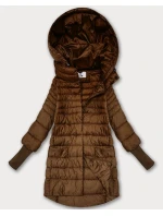 Dámská bunda v karamelové barvě pro přechodné období s úpletovými stahovacími lemy (1828)