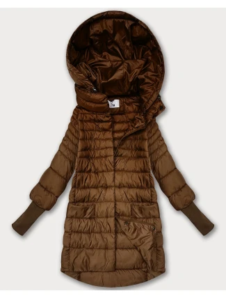 Dámská bunda v karamelové barvě pro přechodné období s úpletovými stahovacími lemy (1828)