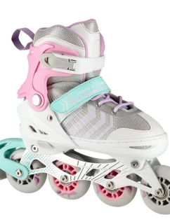 NH18192 4v1 růžové inline brusle velikosti S(29-33) s hokejovou deskou velikosti NILS EXTREME