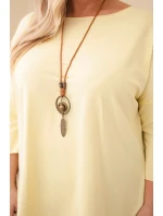 Dámská bavlněná halenka plus size asymetrická s náhrdelníkem žlutá meruňková