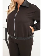 Dámská sada Plus Size se zipovou mikinou a širokými kalhotami hnědý Dámská sada Plus Size se zipovou mikinou a širokými kalhotami hnědý