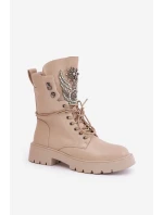 Eko Kožené Boty Workery Se Zdobením Zateplené D&A Bežové MR880-080