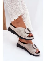 Dámské Kožené Sandály S Ozdobou Béžové S.Barski LR51-662