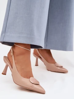 Dámské sandály na podpatku s ozdobným detailem Béžové Mariae