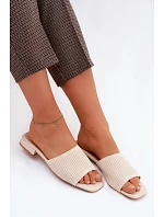 Materiálové dámské pantofle na nízkém podpatku Světle béžové Belissea