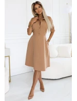 286-8 SANDY Košilové halenkové šaty s páskem - MOCHA MOUSSE 286-8 SANDY Košilové halenkové šaty s páskem - MOCHA MOUSSE