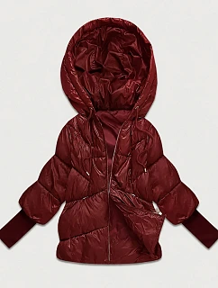 Dámská bunda s pletenými manžetami, oversize, vínová (B6078-27)
