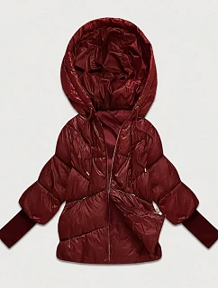 Dámská bunda s pletenými manžetami, oversize, vínová (B6078-27)