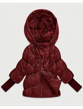 Dámská bunda s pletenými manžetami, oversize, vínová (B6078-27) Dámská bunda s pletenými manžetami, oversize, vínová (B6078-27)