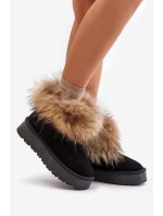 Kožené Sněhové Boty Na Platformě S Kožíškem Černé Avirisa