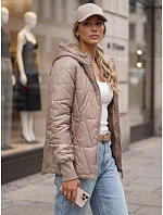 Dámská prošívaná přechodová bunda s kapucí, béžová, FashionStreet TY5783 Dámská prošívaná přechodová bunda s kapucí, béžová, FashionStreet TY5783