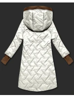 Dámská prošívaná bunda v barvě ecru s ozdobnými vsadkami (T2-2291#-12)