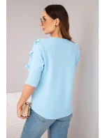 Dámský svetr s krátkým rukávem a ozdobnými mašličkami modrý