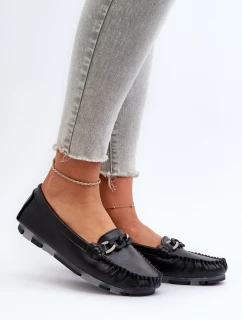Dámské kožené mokasíny s ozdobou Černé S.Barski LR339