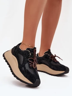 Kožené Sneakersy Na Platformě Dámské Big Star SS274628 HI-POLY SYSTEM Černé