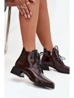 Kožené lakované dámské kotníkové boty na klínu Artiker 57C1119 bordó