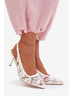 Dámské sandály na podpatku s krajkou bílé Pelivelle