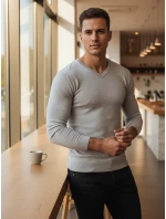 Pánský světle šedý svetr s výstřihem FashionStreet WX2218