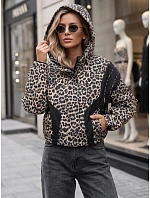 Dámská přechodová bunda s kapucí v leopardím vzoru, béžová, FashionStreet TY6041 Dámská přechodová bunda s kapucí v leopardím vzoru, béžová, FashionStreet TY6041