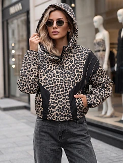Dámská přechodová bunda s kapucí v leopardím vzoru, béžová, FashionStreet TY6041